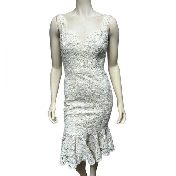 Chi Chi London White Floral Lace Sleeveless Midi Dress Sheath Dress Ruffle Hem - Picture 1 of 14